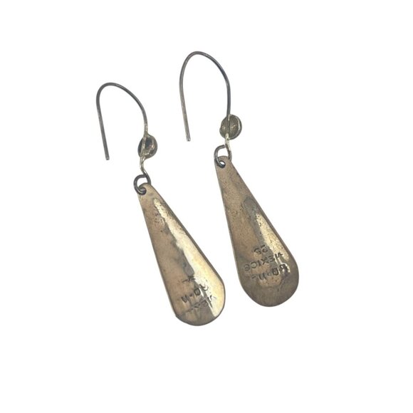 Vintage Sterling Silver & Turquoise Inlay Drop Earrings With Hook Backs - Picture 4 of 7